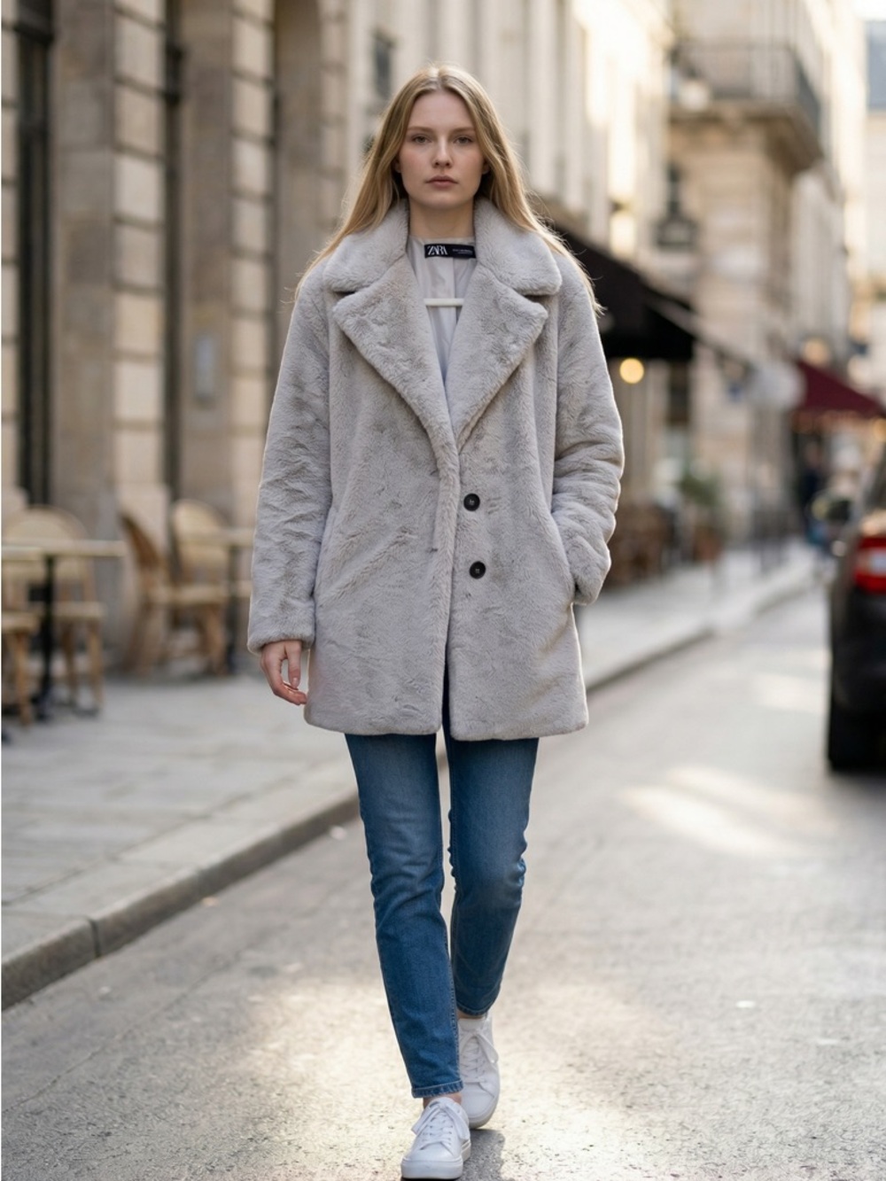 ZARA Cream Faux-Fur Teddy Jacket - Plush Oversized Coat - Picture 3 of 8